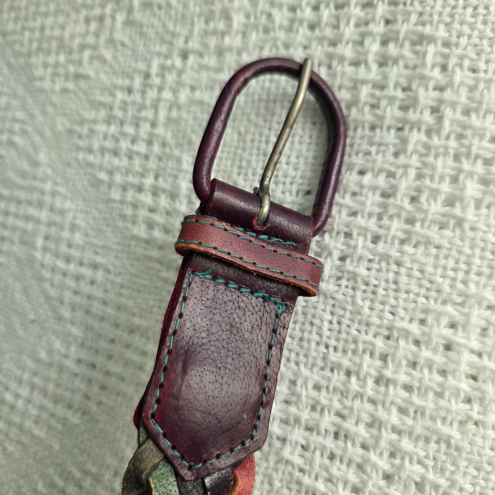 Vtg Multicolor Boho Braided Leather Belt - Picture 7 of 8